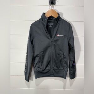 Champion Dark Gray Full-Zip Track Jacket with Embroidered Logo